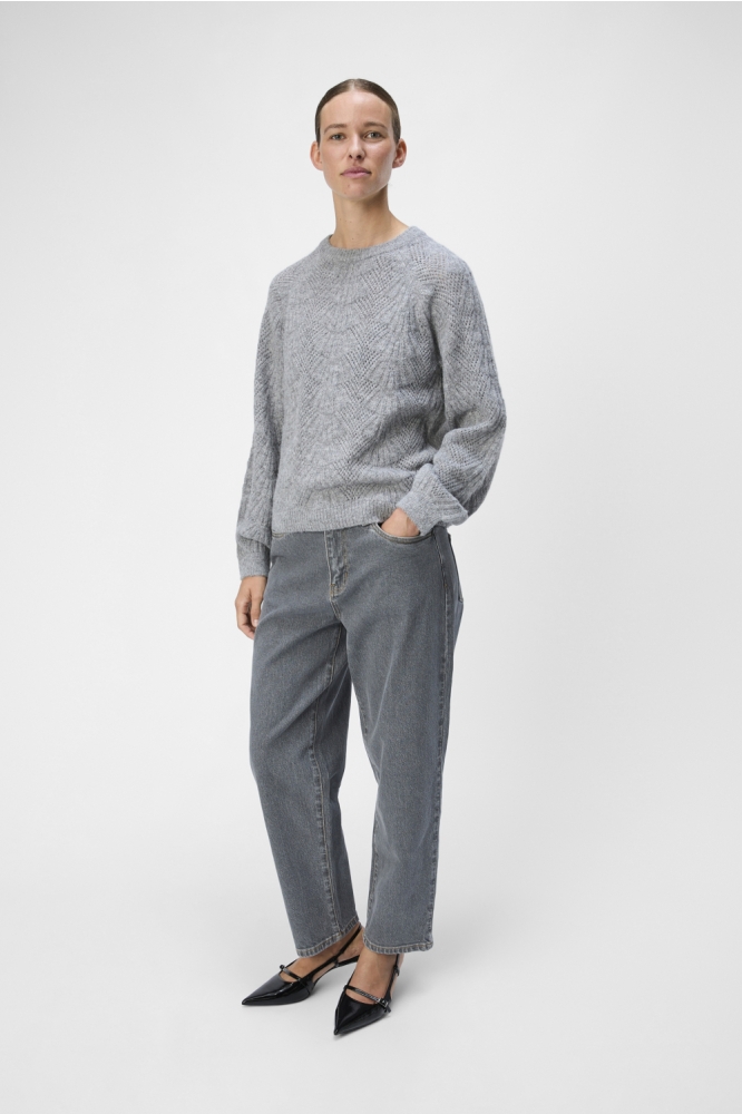 OBJFLORA RE L/S KNIT PULLOVER NOOS 23044646 Medium Grey Melange